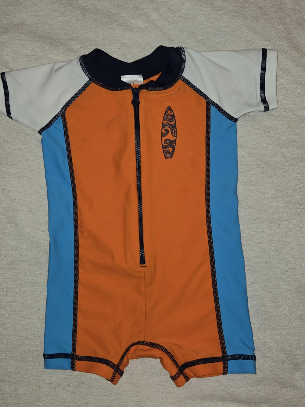 Hanna Andersson Orange Blue White Short Sleeve One Piece Swim Suit 60cm